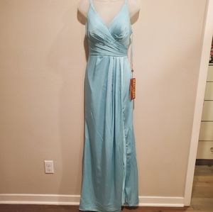 May Queen Aqua Gown MQ1469 Front Slit Prom Evening Dress